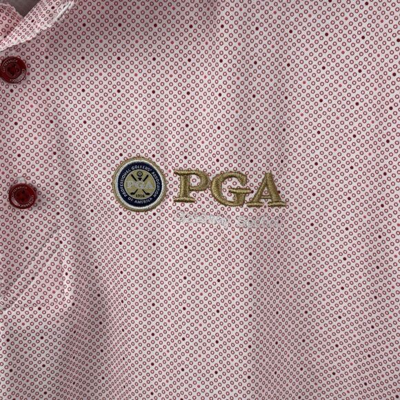 PGA polo shirt men Medium Red & White Spandex polyester Golf PGA Gateway Section - Picture 3 of 8